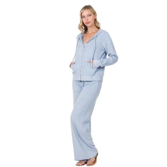 NWT LOOP TERRY ZIP UP HOODIE JACKET & PANTS SET Ash Blue - Picture 3 of 3